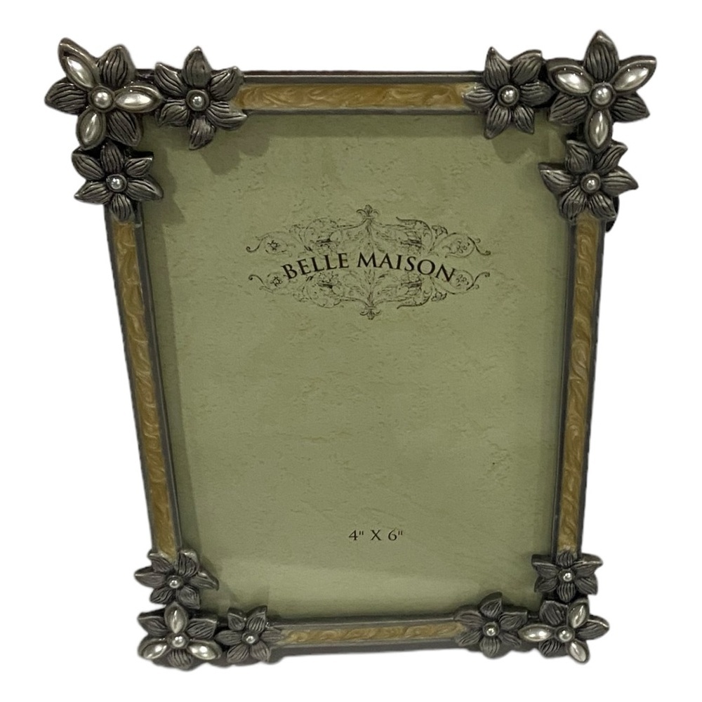 Belle Maison Art Nouveau Enamel Frame w/ Flowers & Pearl Inlays 4x6” Beautiful! - Picture 7 of 15